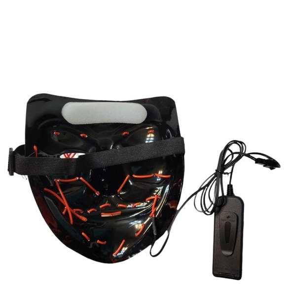 Led Plastic Glow Mask 3 Mode Lighting Halloween Cosplay Rave Club Party Org/Blk - Picture 3 of 5